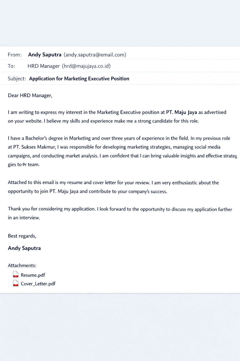 Contoh Surat Lamaran Kerja Via Email